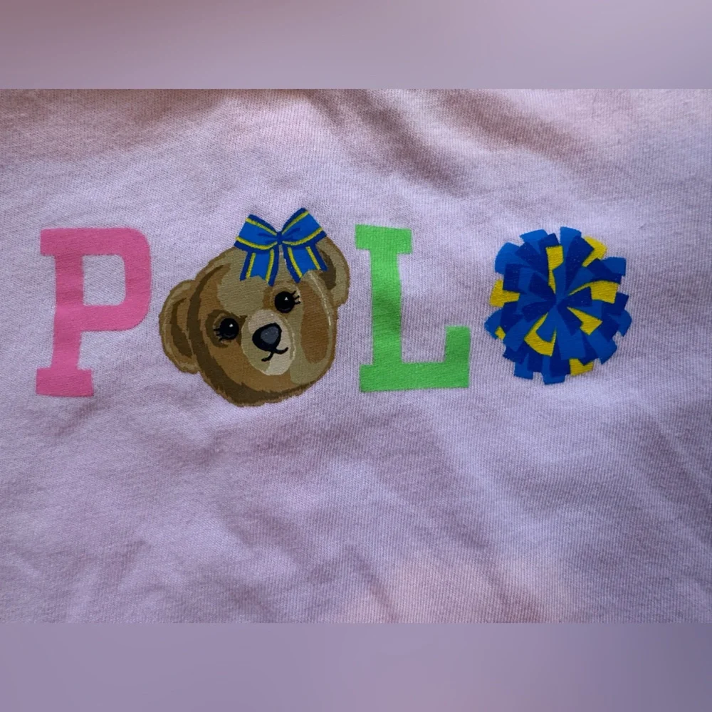 Ralph Lauren 18 Month Girl’s Shirt Polo Logo With Bear Pale Pink 3 Buttons Back